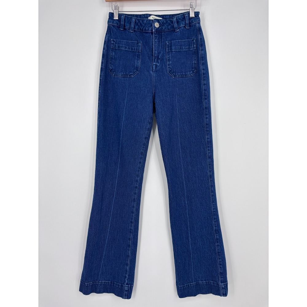 Reiss Isa High Rise Flare Leg Patch Pocket Denim Jeans Women 28 Dark Wash Blue